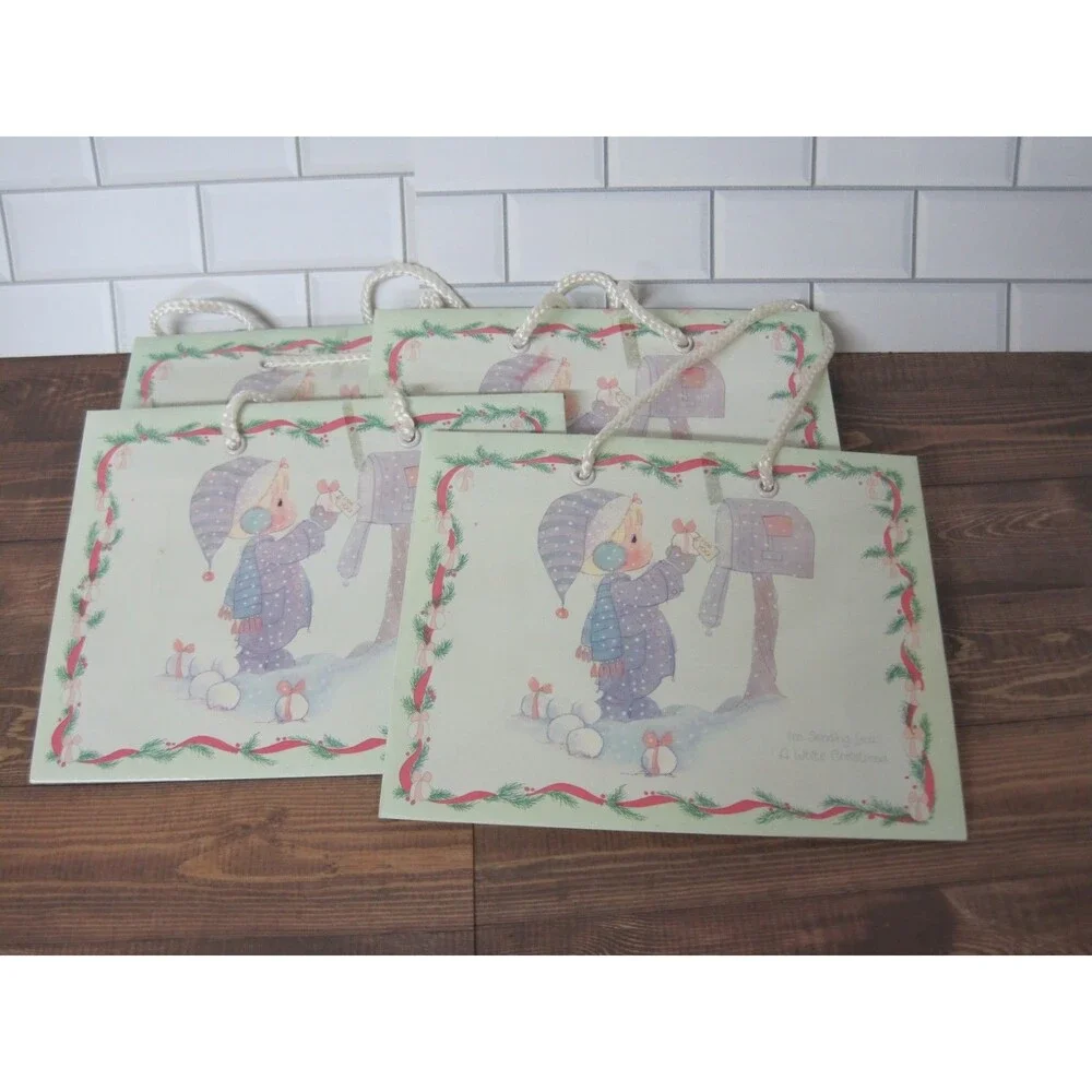 Vintage 1990 Christmas Precious Moments Gift Bag Enesco Lot of 4 - 6x7